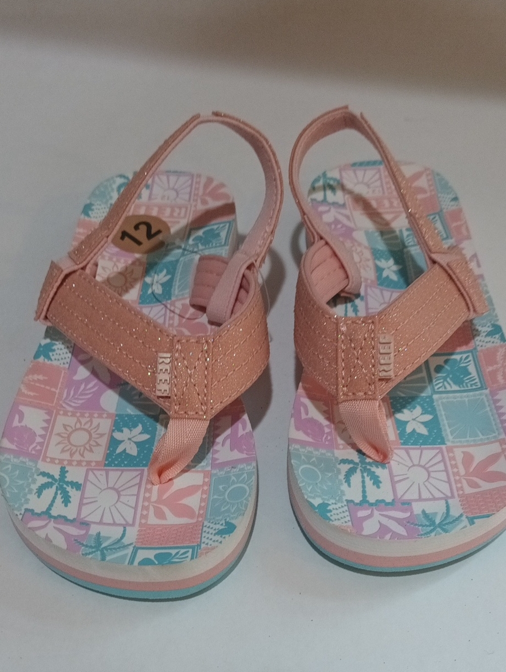 Reef P Girls Sandals Pink Glitter Straps, Size 12. NWOT